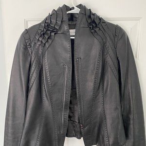 T Tahari ruffled 100% genuine leather jacket